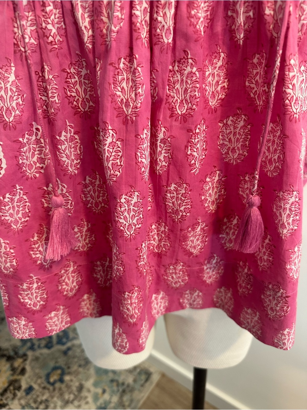 MAREA - Pink Block Print Puff Sleeve Peasant Blouse - Picture 3 of 7